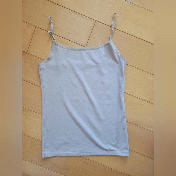 Ann Taylor XS Sheer Trim Layering Cami Light Grey Minimal Chic Stretch Tank - Picture 3 of 3